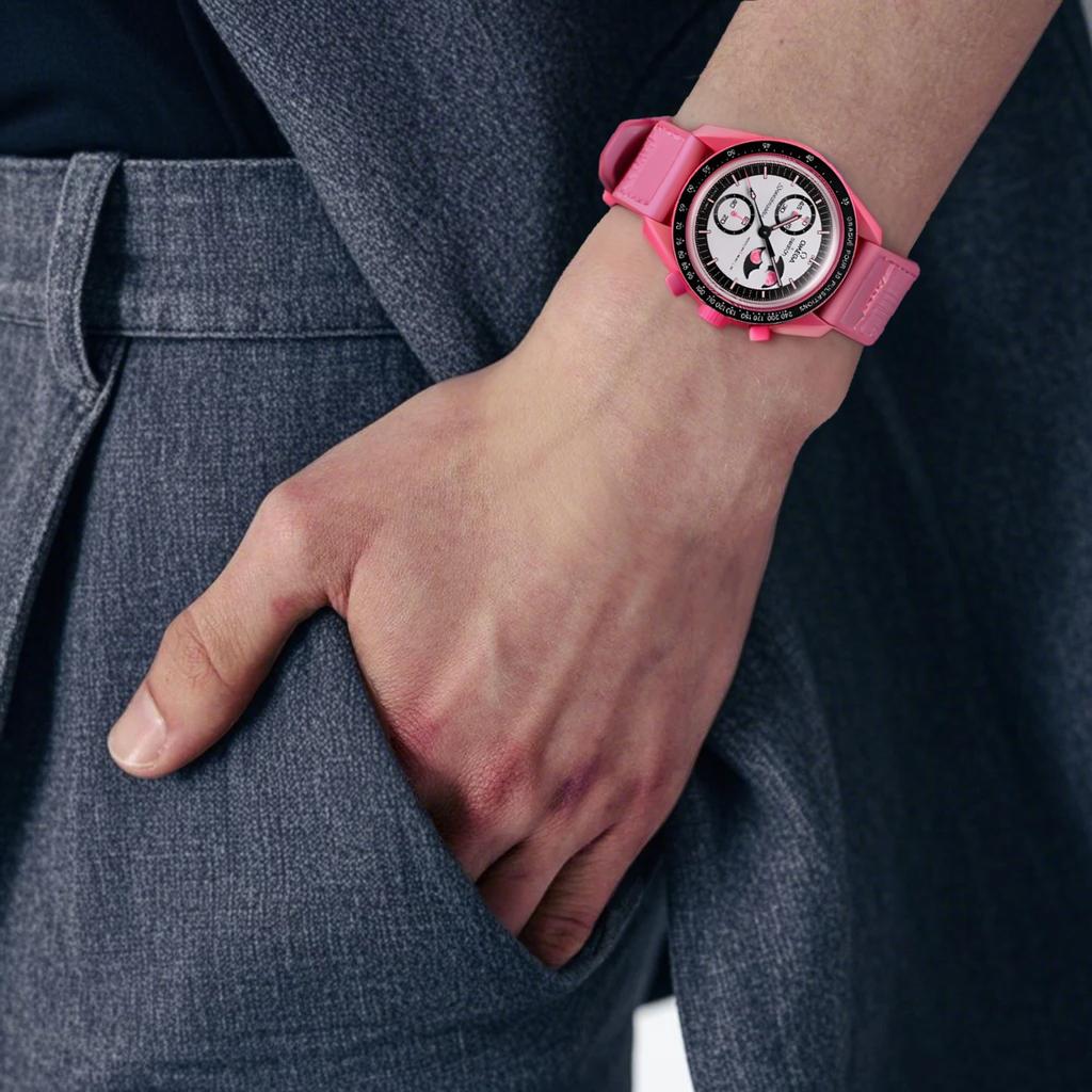 Swatch X Omega Bioceramic Moon Mission To The Pink Moon Unisex Watches SO33P700