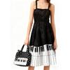 Black Polka Dot Handbag Women Piano Design Shoulder Bag Lace Trim Butterfly Ribbon Underarm Bag Fashion Musical Note Tote Bag