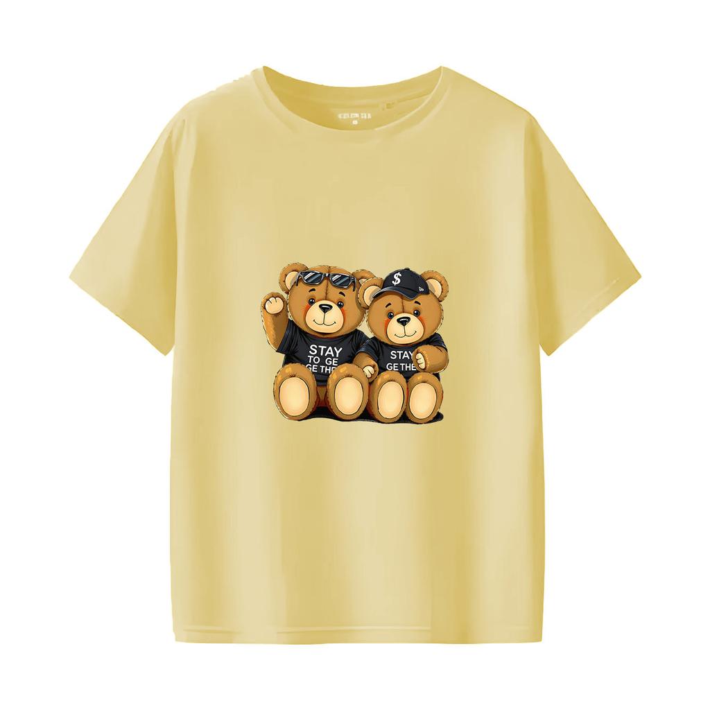Cartoon bear print short sleeved round neck versatile fashion Womens Tshirt for spring and summer