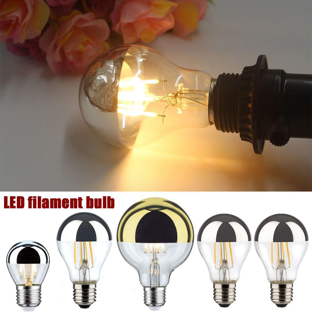Hot Silver Light E27 Decorative Light LED Filament Bulb A60 Mirror Reflection Semi-plated Bulb