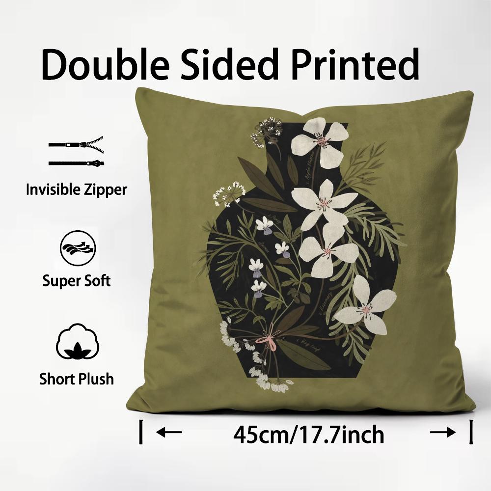 1PC Classic Vintage Vase Cushion Cover Plush Fabric Soft DoubleSided Printed Sofa Warm Winter Home Child Gift Pillow Case