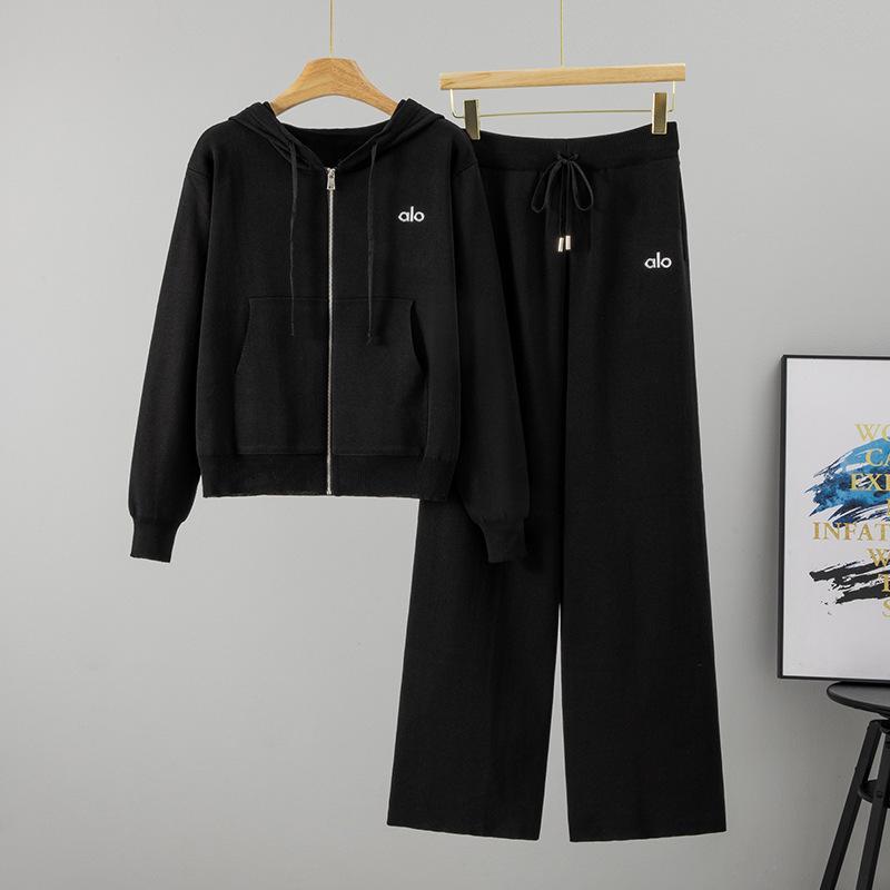 Women's Casual Knit Set: Hooded Zipper Jacket & Long Pants - Autumn/Winter Fashion