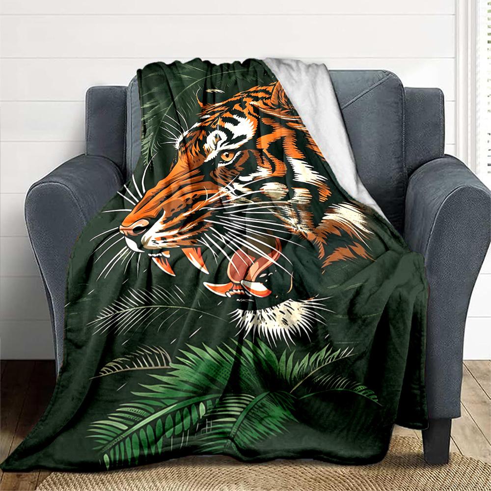 1pc Tiger Print Blanket Lightweight Flannel Blanket Throw Blanket For Sofa, Bed, Travel, Camping, Livingroom, Office yy251015156