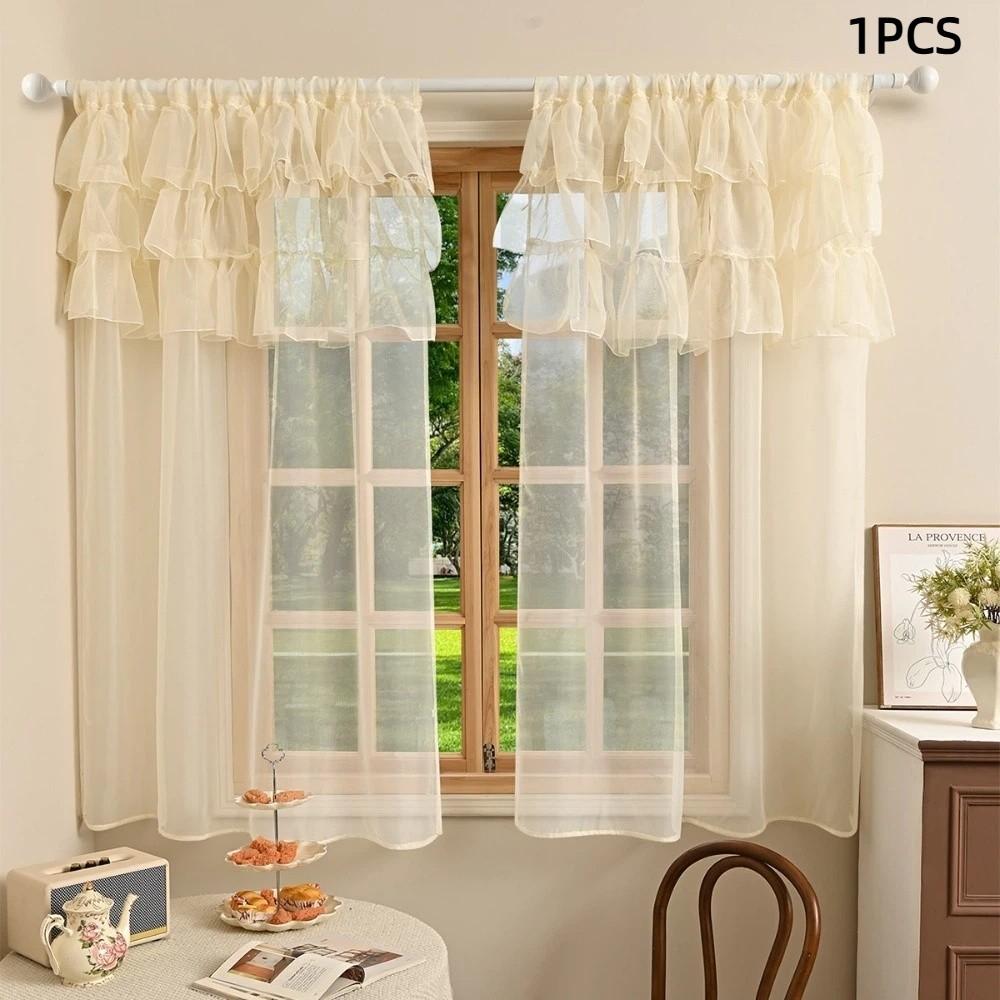 

1PCS Decoration 3 Laces Lace Curtains Solid Colour Home Decor Sheer Curain Rod Pocket Translucent Window Screen Bedroom 100-130cm бежевый