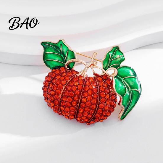 Women Pumpkin Brooch Rhinestone Brooch, Lapel Pin for Halloween Thanksgiving Harvest Decorative Bag Festival, Autumn Clothing Accessory Suits