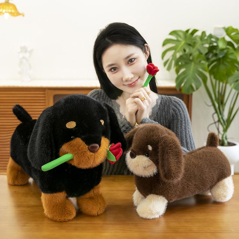 Cute Dachshund Rose Puppy Plush Toy Valentine's Day Gift Sofa Sleeping on Pillow Long Dog Hug Pillow