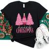 Rosa Weihnachtsbaum Damen T-Shirt Lustige Grafik Weihnachtsfeier Outfit Harajuku Lässige Damenbekleidung O-Ausschnitt Kurzarm T-Shirts