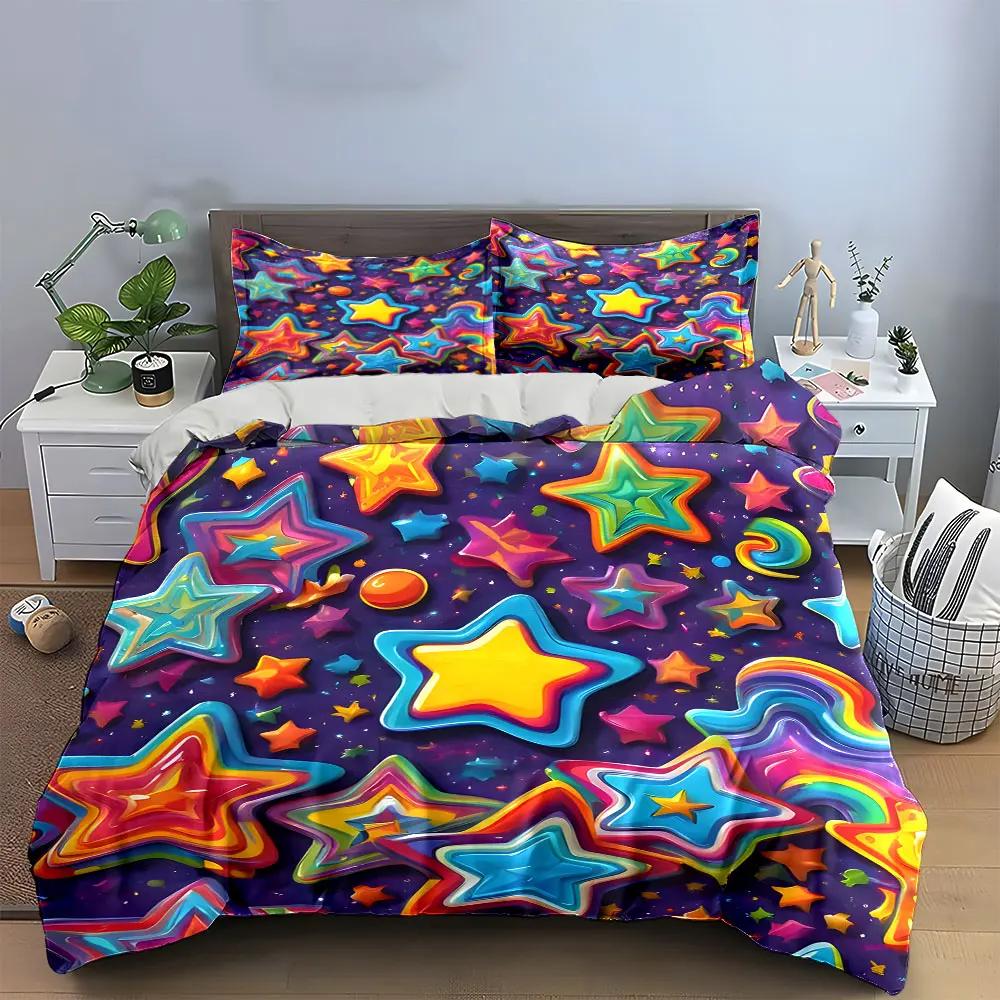 "Colorful Star Themed Decoration Set" Multiple Sizes Kid's and Adults' Bedroom Exquisite 3PC Bedding Set Gift