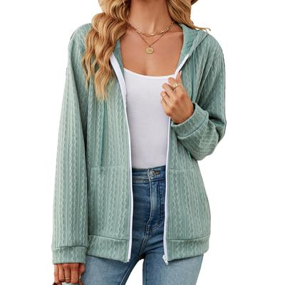 2024 Europejski i Amerykański Jesienno-Zimowy Nowy Produkt Jednolity Kolor Długi Rękaw Kaptur Zapinana na Zamek Luźna Kurtka Bluza z Kapturem Dla Kobiet