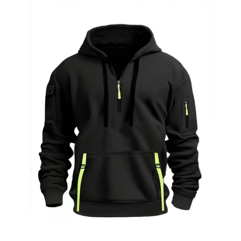 Winter Men's Fleece Sweatshirt Hoodie Zipper Multi-pocket Pullover Sports and Leisure