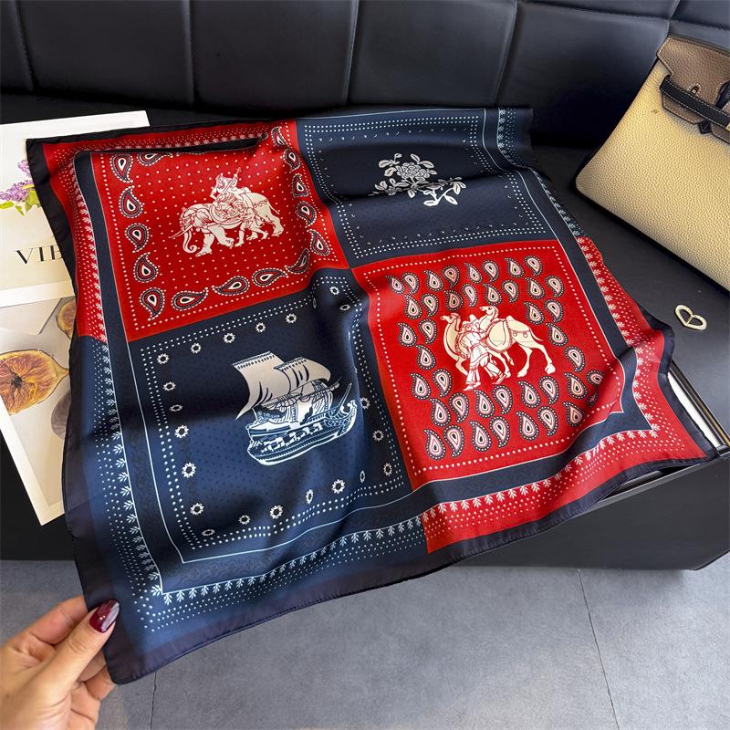 Classic Blue Print Silk Square Scarf Women's Fashionable and Versatile High-end Scarfs Bag Clothing Accessories 70cm Kerchief