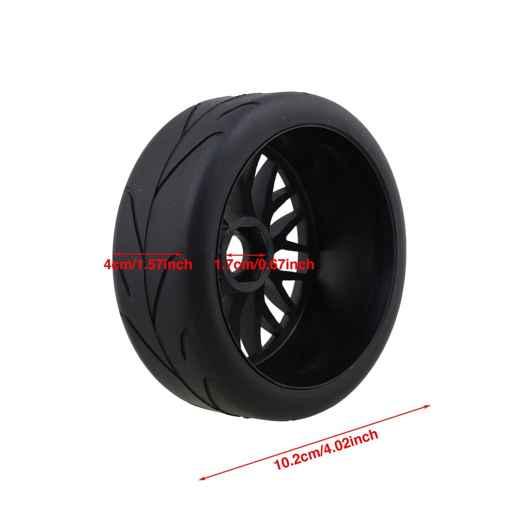 Mxfans 4-Pack Black RC 1:8 Off-Road Car Rubber Tire & Plastic Y-Type Wheel Rims with 17mm Drive Hex (Branched Pattern)