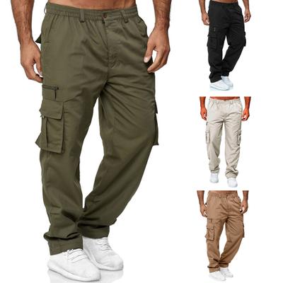 Men Spring Fall Cargo Pants with Multi Pockets Elastic Waist Straight Leg Sweatpants Stretchy Slacks Solid Color Loose Street Style Sport Trousers