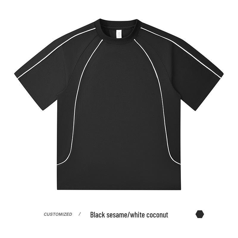 Men's 240g Pure Cotton Contrast Color Round Neck Short-Sleeve Loose T-Shirt: High Street Trendy Style