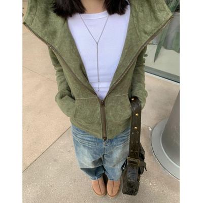Einfache einfarbige grüne Jacke für Damen für Frühling und Herbst
