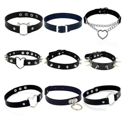 Harajuku Punk Rock Gothic Choker Necklace Women Sexy PU Leather Heart Lock Key Spike Collar Chocker Gothic Cosplay Accessories