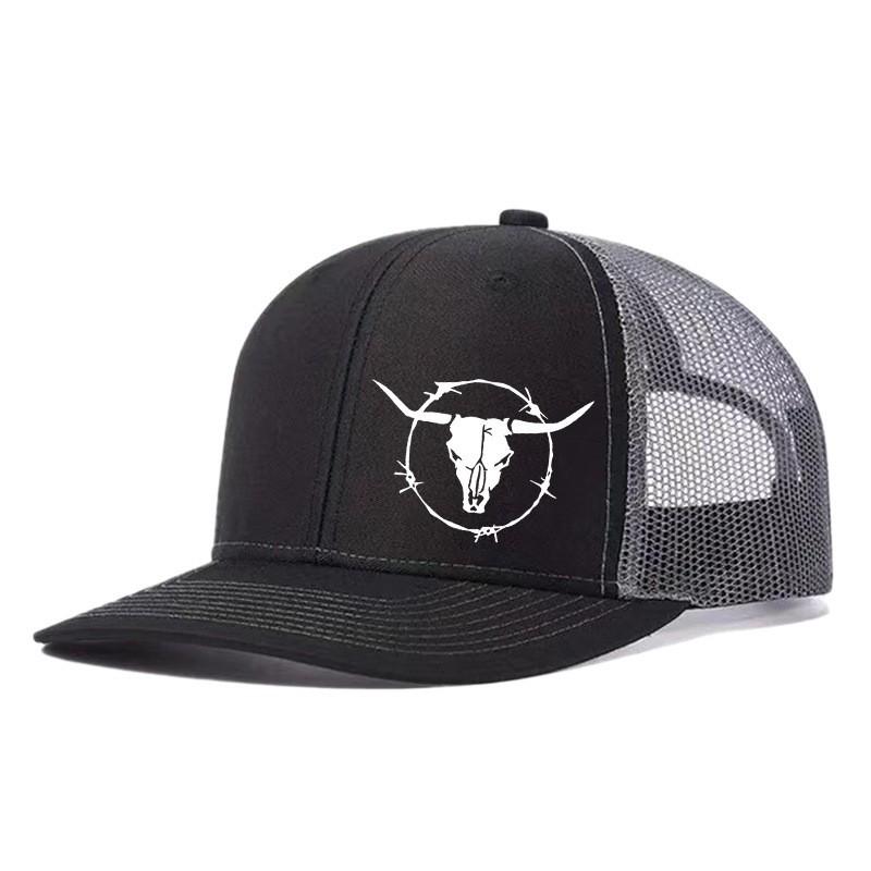 Unisex Printed Bull Mesh Baseball Cap Sun Protection Breathable Adjustable Hat Outdoor