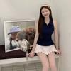 Early spring beauty back sleeveless polo collar suspender vest women with chest pad sexy slim sport bottoming top
