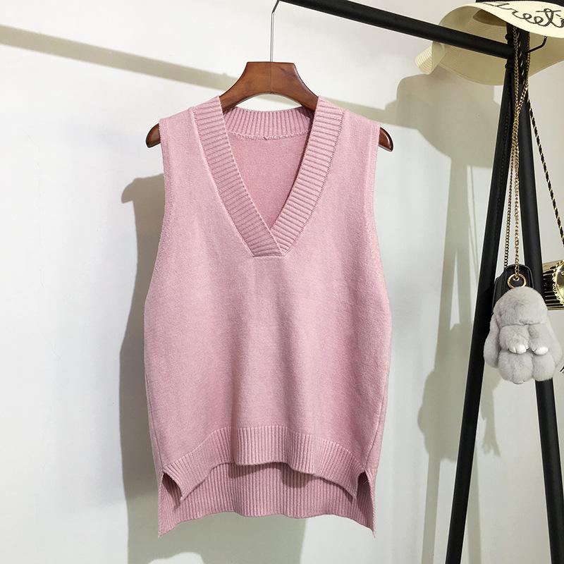 Solid color simple loose vest vest vest vest sweater women s V-neck pullover stacked knitted vest women One size fits all