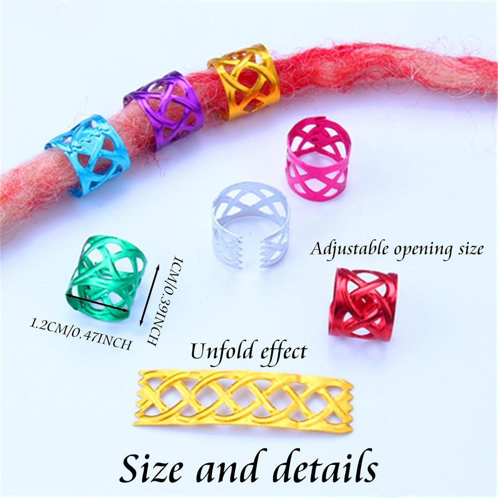 60 Colorful Dreadlock Hair Extension Rings - Crown Electroplated Hollow DIY Hair Accessories