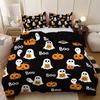 3-piece Halloween themed black cute ghost pattern duvet cover set, 1 duvet cover+2 pillowcases, coreless