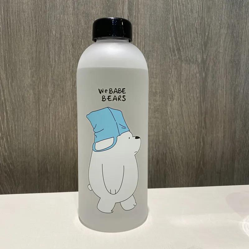 1000ML Portable Large Cartoon Water Bottle Panda Cute Bear Frosted Straw Mug Food Grade Heat Resistant Kids Water Bottle