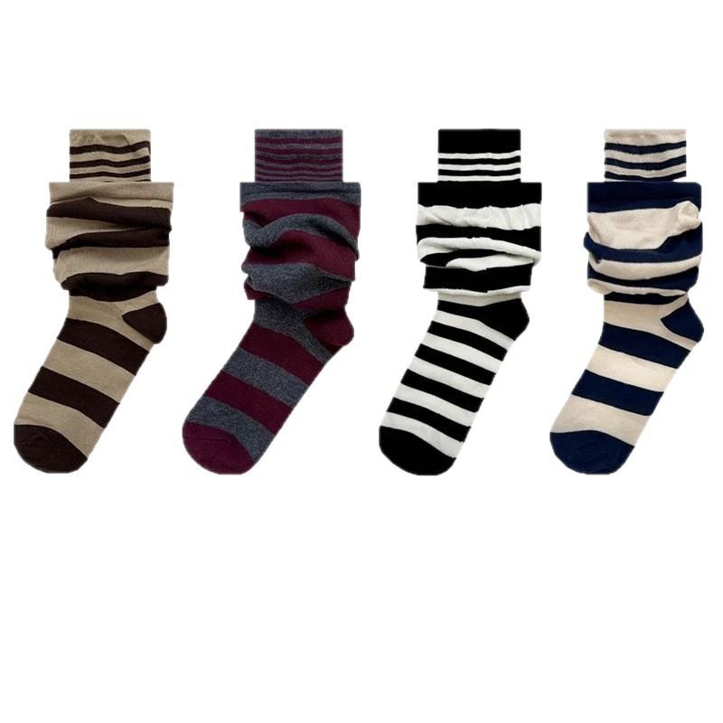 The More I Like It~ Fake Two-Piece Design Socks, Ankola Red Stripes Stacked On The Bell Mouth Stacking Socks