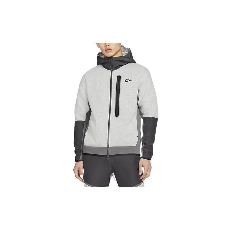 Nike Pánská bunda s kapucí na zip Tech Fleece s potiskem a malým logem svrchní oděv šedá CZ9905-063