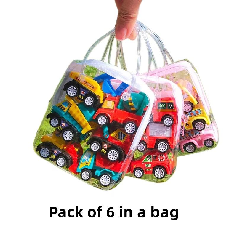 6Pcs/Set Originality Children Mini Pull Back Car Inertia Toy Construction Vehicle Fire Truck Model Set Boys Birthday Gift