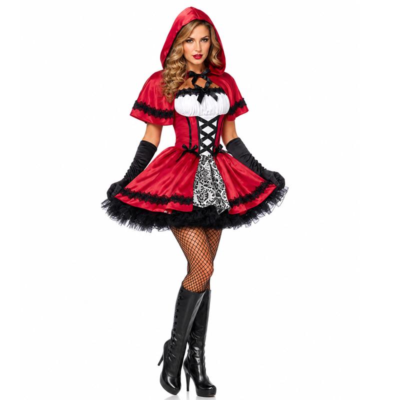 Halloween Cosplay Little Red Riding Hood Costume Castle Queen Costume Gothic Style Short Skirt with Hooded Shawl Maid Costume