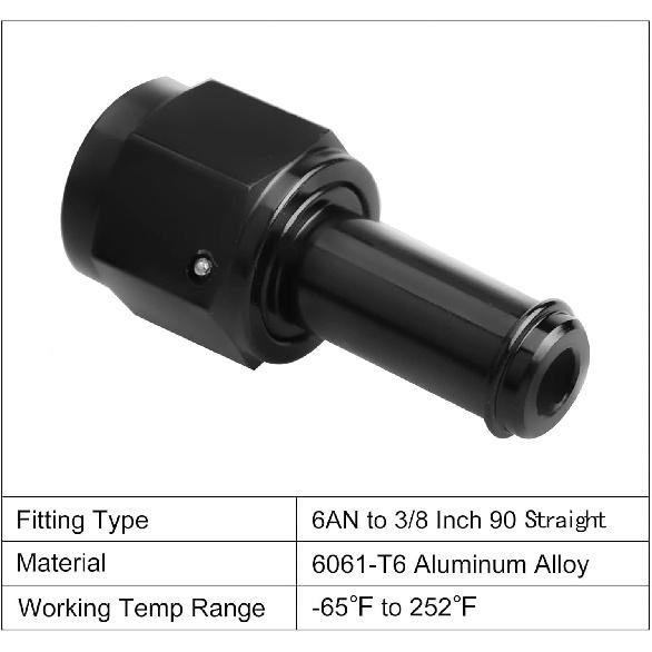 6AN Female to 3/8" Barb Straight Swivel Fitting Adapter Aluminum Black 4Pcs