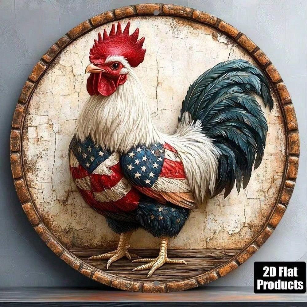 Metal Poster Rooster 8x8 Inch Flat Aluminum Sign Vintage Farm Bar Decor Wall Art
