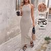 Striped Halter Backless Knit Bodycon Maxi Dress Vin