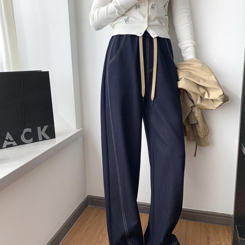 Dark Blue Imitation Tencel Jeans for Women, Spring/Summer New High-Waisted Slimming Plus Size Straight Loose Wide-Leg Pants