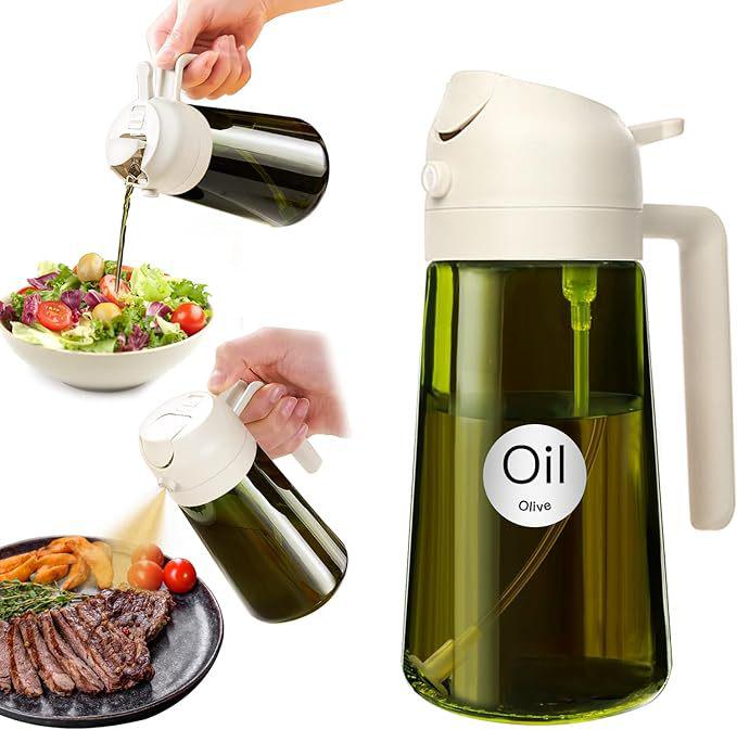 470ml Green Dual-Function Oil Dispenser: Large Capacity Glass Spray and Pour Bottle for Olive Oil