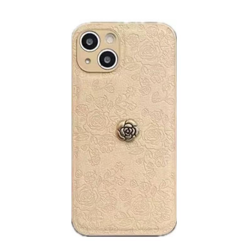 Camellia Ins Style for IPhone17 Mobile Phone Case for Apple 15PRO Embossed 16 Simple Solid Color Protective Cover