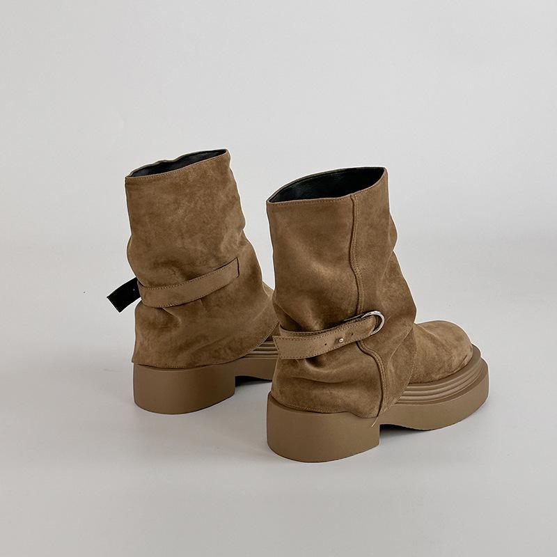 

Retro simple solid color thick and thin sole boots new thick heel heightening knight boots high boots 40