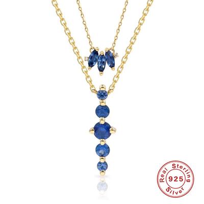 S925 Sterling Silver Personalized Horse Eye Sapphire Fan Necklace Long One-Word Pendant Noble And Eye-Catching Collarbone Chain