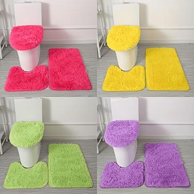 3pcs Set of Fluffy Super Soft Non-Slip Bathroom Mats, Polyester Material Solid Color Velvet Bath Rug Suitable for Bathtub, Shower and Toilet