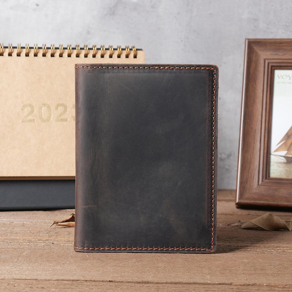 Unisex Crazy Horse Leather Passport Holder Genuine Leather Travel Document Organizer Multi-Functional 2-in-1 Card Wallet for Business Trip Daily Use
