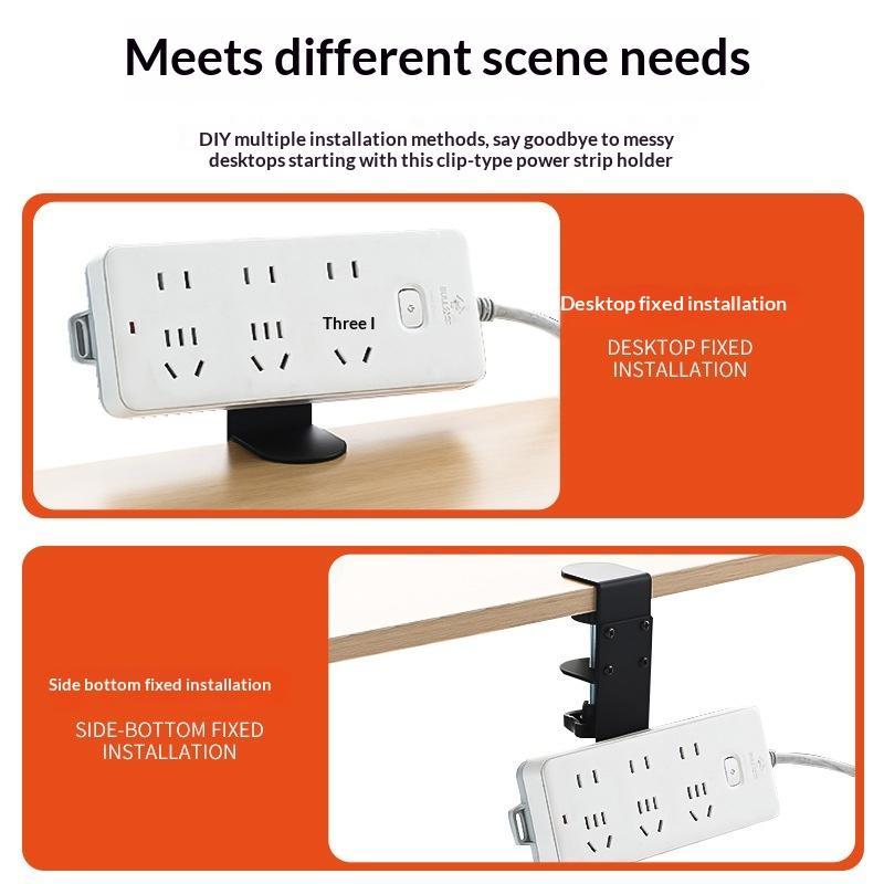 Heavy Duty Tool Free No Drill Desktop Power Strip Clamp Mount Adjustable Holder for Home Office Desk