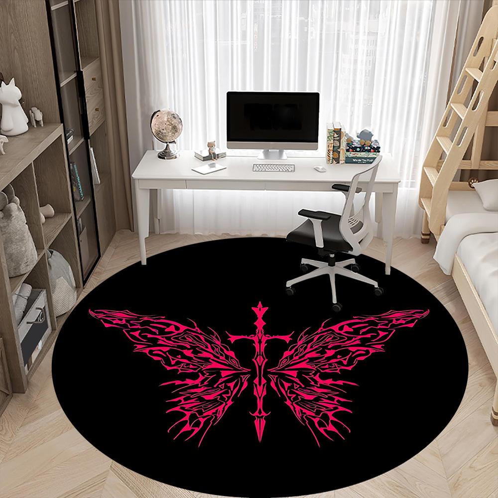 1PC Butterfly Sword Office Round Area Rug, Indoor Mat Suitable For Office, Under Office Chairs Bedroom Living Room Home Decor, Room DecoT1223064