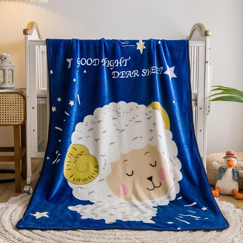 Cartoon Style Flannel Fleece Children's Blanket - Single Layer, All-Season, Small Nap Blanket with Edging