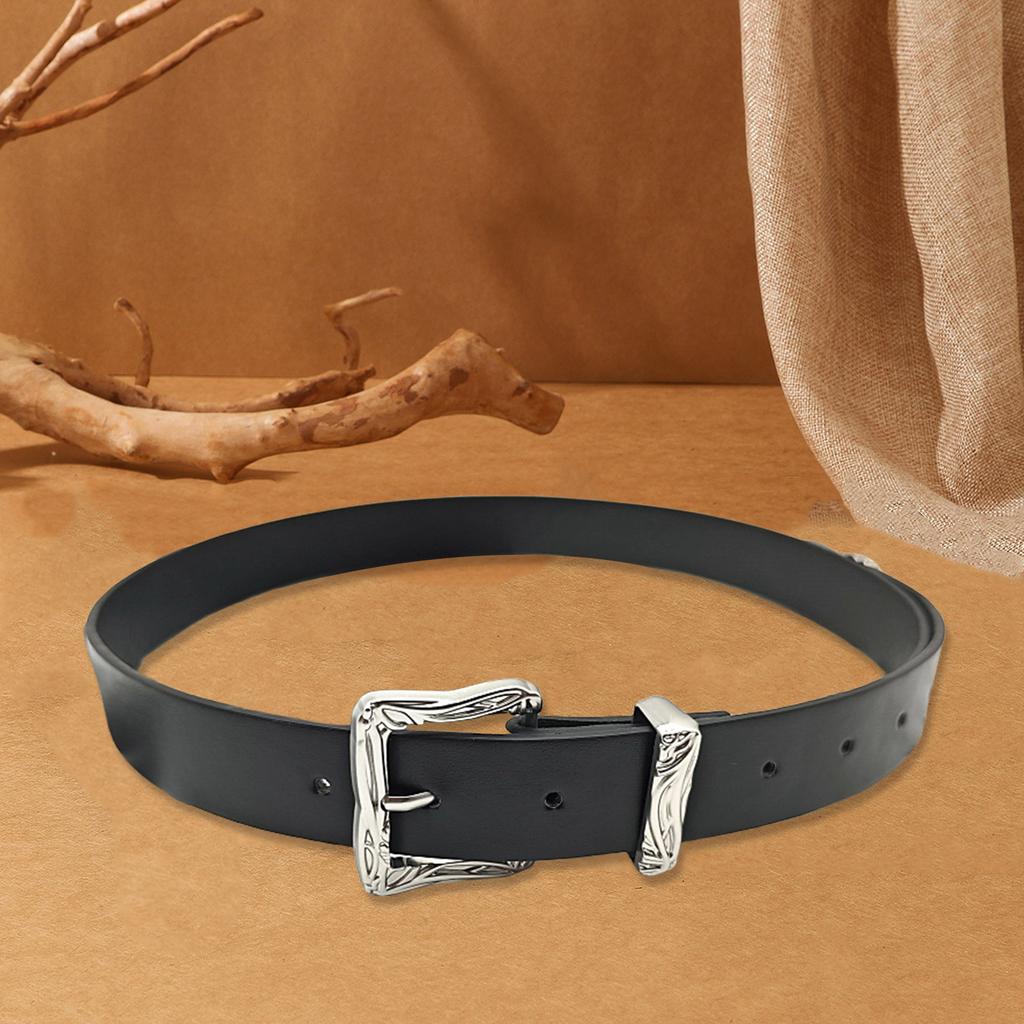 Metal Carving Buckle Belt for Men Women PU Leather Waistband Decorative Belt for Pants Jeans Adult Clothing Accessory