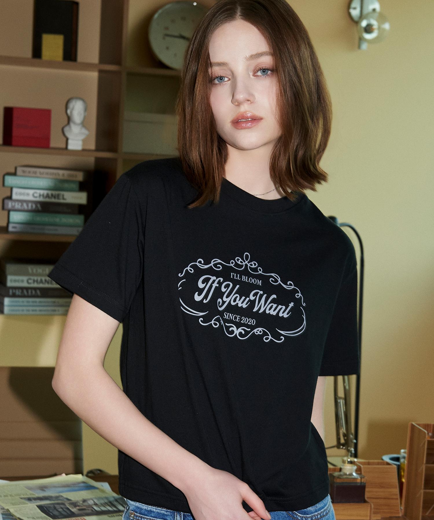 If You Want Vintage Logo Crop Tee Black Black/Free
