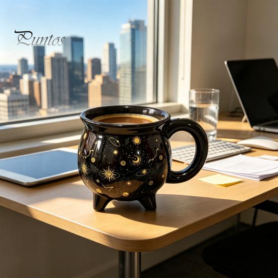 Funny Gift for Friends Halloween Coffee Mug with Ergonomic Handle, 380ml Capacity, Ceramic Pot Shaped Novelty Cup, Hot And Cold Beverages Drinking Cup