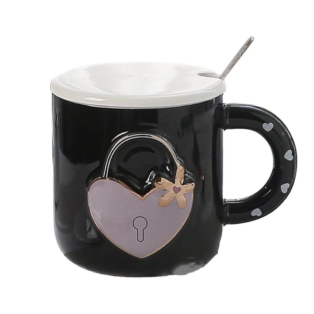 Kreativer Liebesschloss-Becher Ins Hochwertige Keramiktasse Souvenir Niedlich Zuhause Paar Wasserbecher Kaffeetasse