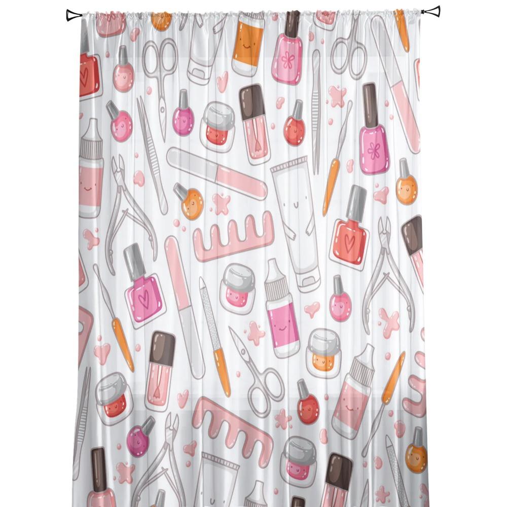 Woman Cosmetics Nail Polish Tulle Curtains for Living Room Decoration Modern Chiffon Sheer Voile Kitchen Bedroom Window Curtain