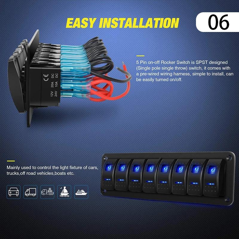 for Marine Boat Caravan Car Truck Waterproof Double Light Switch On-Off Rocker Switch Panel Led Toggle Switch Panel 12-24V 6Gang