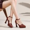 women fashion sweet high quality buckle strap stiletto heel shoes lady casual wine red sexy party night club pumps ga630